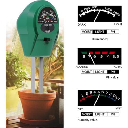 3in1 Soil PH Meter Moisture Monitor Acidity Detector Fertility Soil Tester Outdoor Flowers Garden Instrument Tool