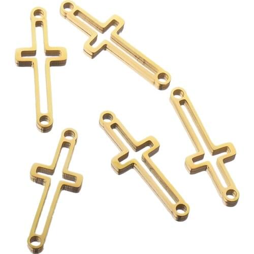 5pcs Lot Gold Stainless Steel Cross Connectors Bracelet Earring Charms for DIY Jewelry Making Supplies Wholesale Bulk Items