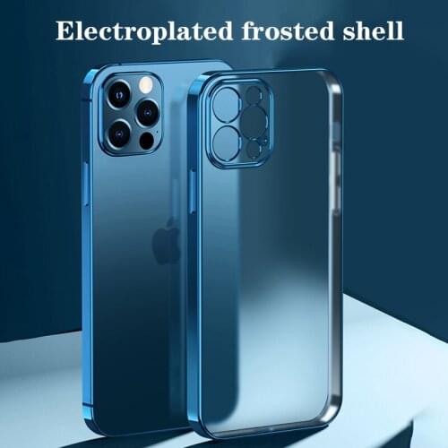 Luxury Plating Square Frame Matte Soft Silicone Case for iPhone 11 12 Pro Max Mini XR X XS 7 8 Plus SE 2020 Transparent Cover