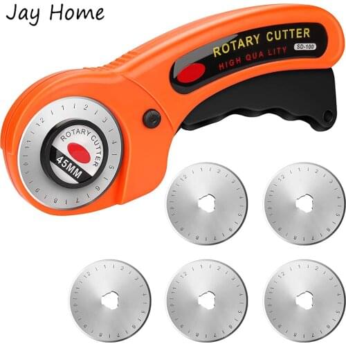 45mm Rotary Cutter with 5 Replacement Blades Safety Lock Rotary Cutter Set Sewing Cutting Tool for Fabric Papers Leather Crafts