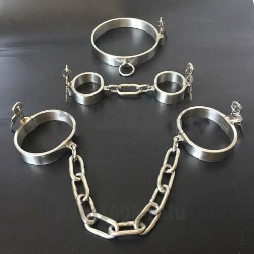 Bound Stainless Steel Collar-wrist-ankle Binding Heavy Slave Shackle Fetish Men Sex Toy Juguetes Sexuales Bdsm Men