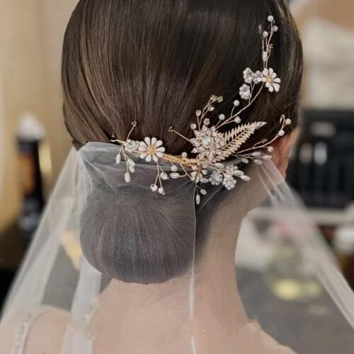 Simple Leaf Bridal Hair Clip Tiaras Beaded Pearls Floral Barette Women Headware Handmade Wedding Accessories волосы на заколках