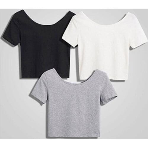 2021 Summer Women T-shirts Short White Tees Tops Casual O Neck Crop Tops Short Sleeve Bare Midriff Bottom T-Shirts Female