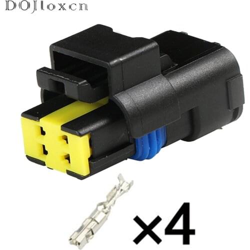 1 Set 4 Pin Waterproof Automotive Black Female Connector Socket For FCI SICFHPE04BK Delphi With Terminal 15369055