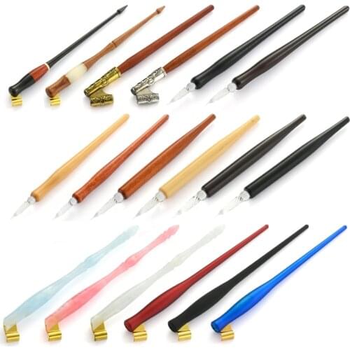 1 Set Retro Calligraphy Fountain Dip Pen with 5 Nibs Ink Kit Gift Box for Lettering Sketching Drawing Stationery