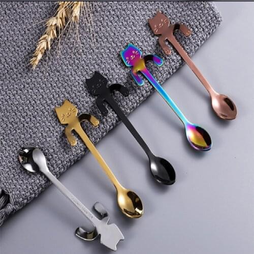 1Pc Ice Cream Coffee Spoon Cat Shape Tea Spoons Tea Dessert Stirring Spoon Dinnerware Sets Kitchen Tools zestawy obiadowe