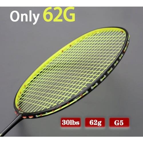 100% Carbon Fiber Badminton Rackets Strung Ultralight 8U 62G G5 18KG Professional Racquet String Bags Free Padel Sports Adult