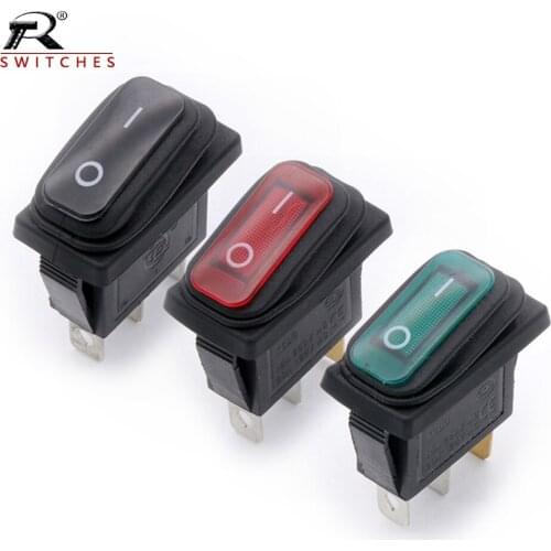 100PCS KCD3 Silver contact Waterproof Rocke Switch all-in-one silicone with LED Light switch 2Position 3pin