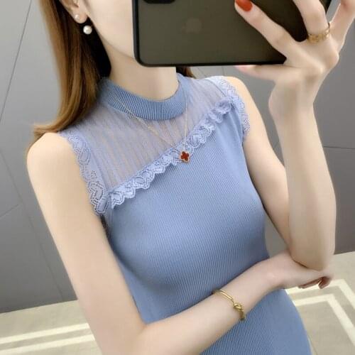 19904 real shot lace stitching Pullover solid ice silk knitted vest 27