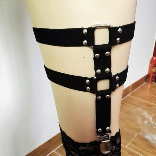 2 Pieces lot)Sexy Harajuku Handtailor Punk Garters Belt Rock Goth Elastic Leg Ring stocking suspender two rows stud O-round