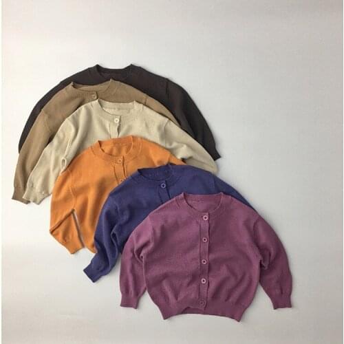 2021 Kids Sweaters Solid Girls Sweaters Brief Style Boys Cardigan Sweater O-neck Boys Knitwear Fall Clothes for Toddler Girls