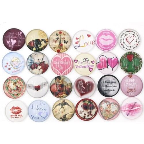 24pcs New Interchangeable Snap Jewelry 18mm Valentine Cabochon Valentine Day Button for DIY Bracelet Necklace Earrings Rings