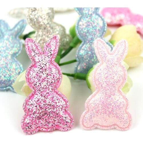 40Pcs 2.7*4.7cm Glitters Rabbit Padded Appliques for Babys headwear Shiny animal Crafts Decor hairpin Accessories wholesale