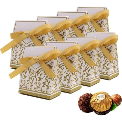 50 Disposable Golden Candy Ribbon Gift Boxes Reusable Suitable for High-end Wedding Gift Packaging and Holiday Gift Packaging