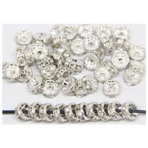 6mm 8mm 10mm 12mm 200pcs/lot white Clear Czech glass Spacer Beads round Metal silver Plated Rhinestone DIY making x5332 crystal