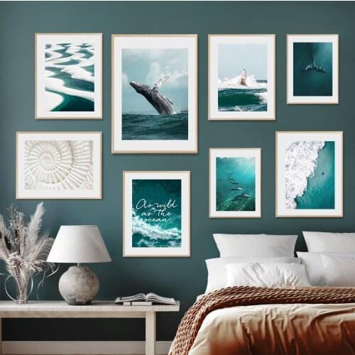 Turquoise Turquoise Surfers Wave Ocean Dolphins Gallery Posters Canvas Paintings Wall Art Print Picture Living Room Home Decor