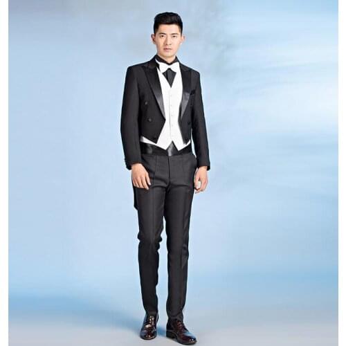 Blazer mens tuxedo suits set pants slim magic costume banquet long design formal dress mens wedding suits + vest + pants + tie