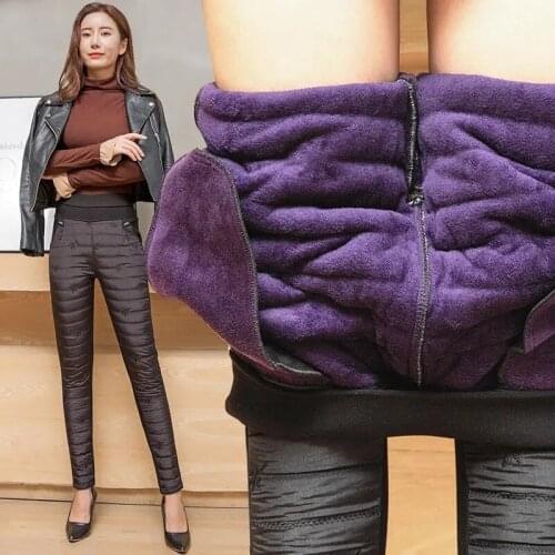 Winter Elegant Warm Down Cotton Embroidered Mom Pants Thick Plus Velvet High Waist Trousers Big Size Womens Pencil Pants