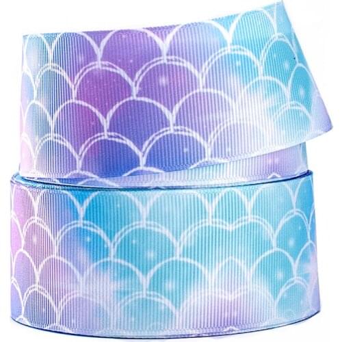 10yards different sizes colorful fish Scale Gradual change printed grosgrain ribbon