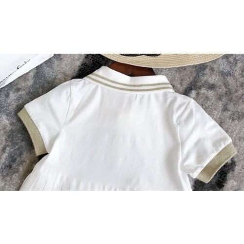 2 3 4 5 6 Years Toddler Girls Dress Casual Fashion Bow Short Sleeve Kids Dresses for Girls College Style Children Dress Summer