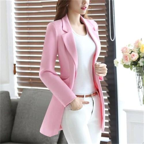 Long suit jacket female spring and autumn new slim fashion casual wild long sleeve small suit tide big code S-4XL