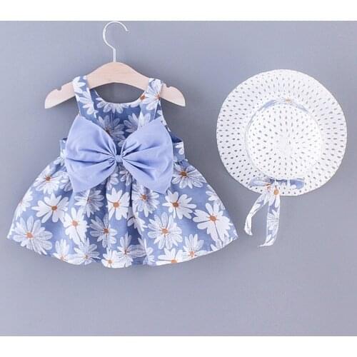 Toddler Baby Suspender Bowknot Dress Girls Floral Princess Dress Hat Outfits Clothes Childrens Dresses 0-3Y Infantil Model Set