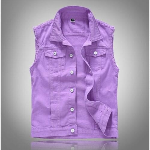 Mens Denim Vest Jacket Purple Blue Plus Size 5XL Men Clothing Fashion Waistcoat Male Casual Slim Cowboy Jacket Vest Women
