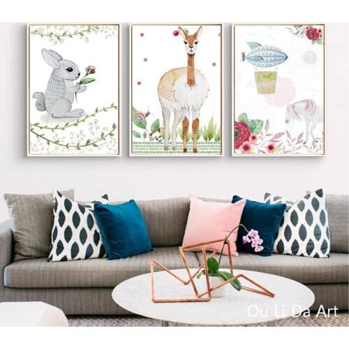 No frame cartoon rabbit hores oil painting canvas printings printed on canvas modern home kid room wall art decoration picture