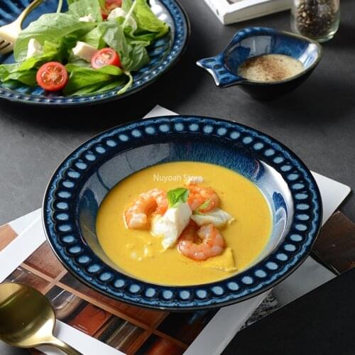 Retro Ceramic Tableware Round Straw Hat Plate Restaurant Decoration Plate Irregular Fish-shaped Plate Kitchen Supplies Household