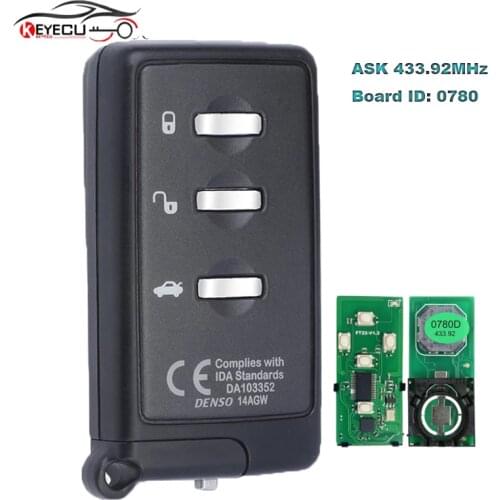 KEYECU Smart Remote Key 3 Button ASK 433MHz for Subaru Forester Impreza Legacy Outback Tribeca XV DAT17-Board Number-0780-ID71