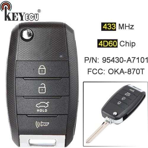 KEYECU 433MHz 4D60 Chip P/N: 95430-A7101 FCC: OKA-870T(YD-TP) Upgraded Flip Folding 4 Button Remote Car Key Fob for Kia Cerato
