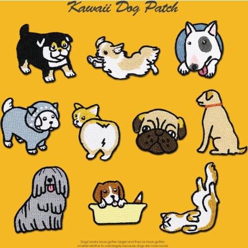 Cute Cartoon Adhesive Embroidery Cloth Stickers Japanese Puppy Pattern Childrens Clothes Diy Decorative Patch Paste Hot