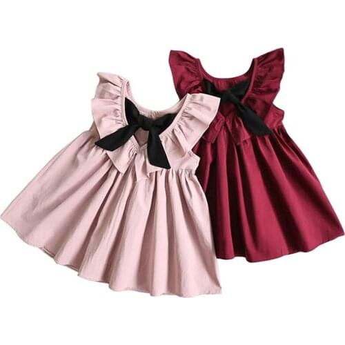 Cute Baby Girls Summer Sundress Bowknot Short Mini Vest Dress Toddler Kids Cotton Casual Dresses Sleeveless Outfit Red Pink
