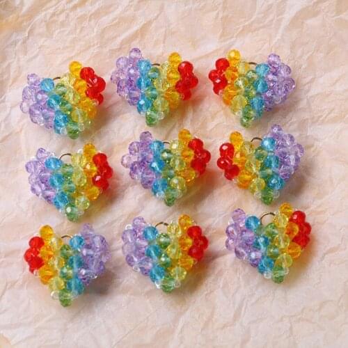 Min order 12pcs/lot color print glass beads decoration handmade Woven 3D hearts shape charms diy jewelry earring accessory
