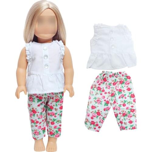 Fashion Summer Doll Outfit White Top Flower Pants Casual Wear Clothes for 18 Inch 43 CM Baby Girl DIY Accessoriess House Toys