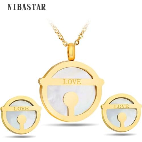 Fashion New Arrival 316L Stainless Steel Shell Love Jewelry Women Wedding Jewelry Sets Gold Necklace Stud earrings for women