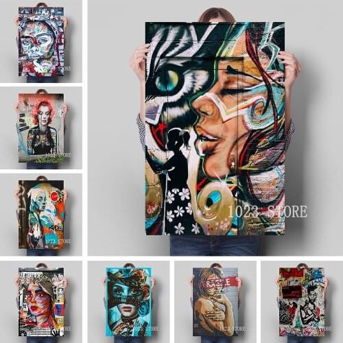 Trendy Street Girl Graffiti Art Poster Picture Cuadros Canvas Painting Printing Wall Art Deco Mural and Modern Home Room Decor