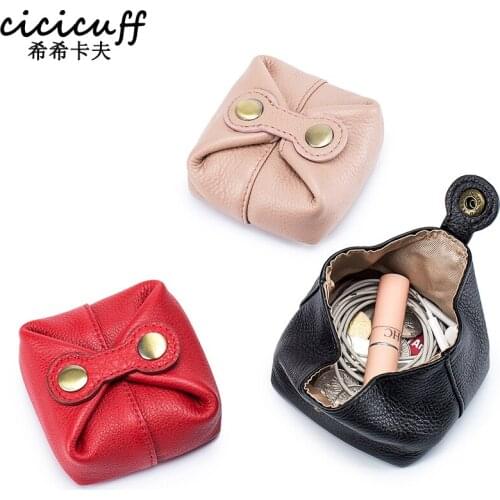 Fashion Cowhide Classic Simple Mini Coin Purse Zipper Practical Cool Personality Genuine Leather Small Square Bag Unisex Saifu