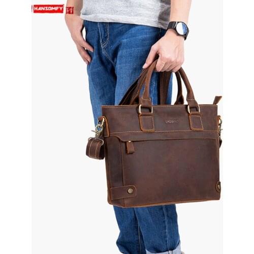Genuine Leather Men Handbag Business Briefcase Laptop Bag Cowhide Casual Shoulder Messenger Bag Male Portable Travel Bags