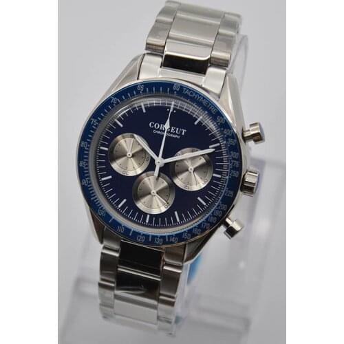 CORGEUT 2021 Mens Watch Top 40mm Brand Luxury Mens Sports Clock Chronograph Multifunction Leather Strap Quartz Watch Herrenuhr