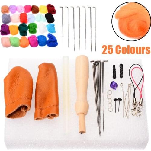 DIY Wool Felt Kit Handle Wool Felting Tools Handmade Fabric Materials Handcraft 25 Colours Accessories