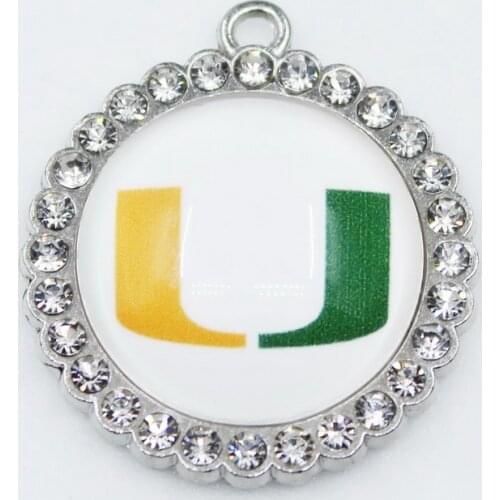 US College Miami Hurricanes 12 or 20pcs RoundCrystal sport Dangle Charms DIY Jewelry Bracelets Necklace Pendants Hanging Charms