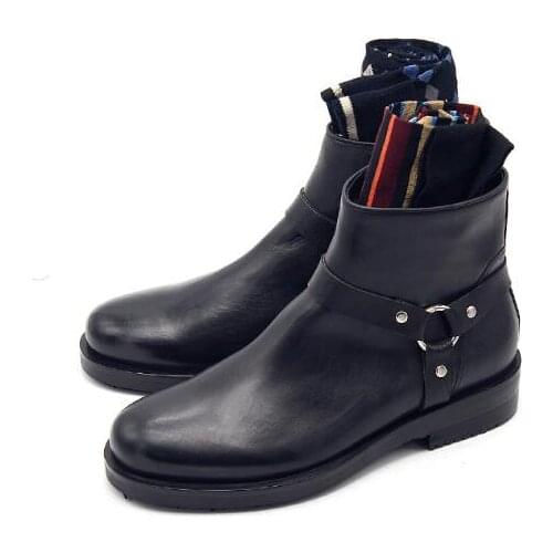 New winter fashion black men boots handmade genuine leather zip men shoes round toe mens boots