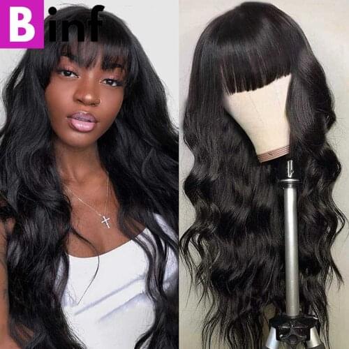 Body Wave Human Hair Wigs With Bangs Brazilian Remy Human Hair Wigs for Black Women 150% Density Full Machine Wigs Natural Black