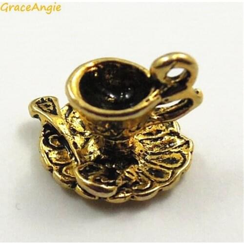 Graceangie 10pcs Mini Small Coffee Cup Charms Gold Pendant Handmade Vintage Style Women Jewelry Hanging Crafts Finding