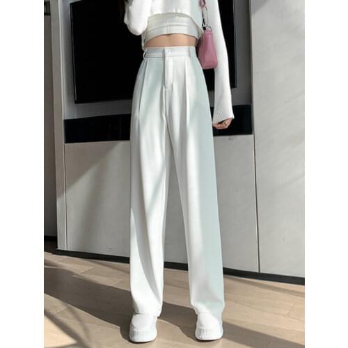 Casual High Waist Loose Wide Leg Pants for Women Spring Summer New Loose Female Floor-Length White Suits Pants Ladies Trousers