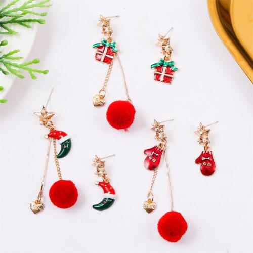 Trendy Enamel Gloves Bowknot Christmas Dangle Earrings For Women Girls Gift Cute Red Pom Pom Gold Heart Drop Earring Jewelry
