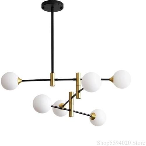 Nordic Light Luxury Glass Chandelier Simple Modern Iron Geometric Magic Bean Hanging Lamp Molecule Restaurant Bedroom Lamp