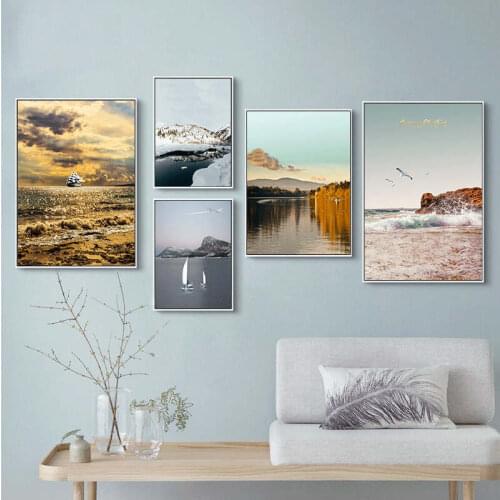 Scandinavian Landscape Lake and Mountain Canvas Wall Art Poster Nordic Style Nature Print Painting Minimalist Picture Room Décor