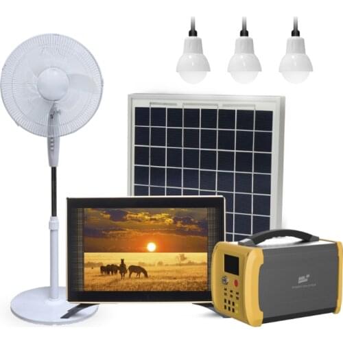 Solar Power Energy System with 100W Panel and 6 LED Bulbs Lighting Home Run DC TV Fan